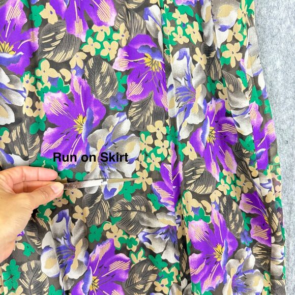 2 pc Dana Buchman Plus Sz 20 Skirt Set Silk Tank Top Purple Floral A Line Flare - Picture 11 of 12